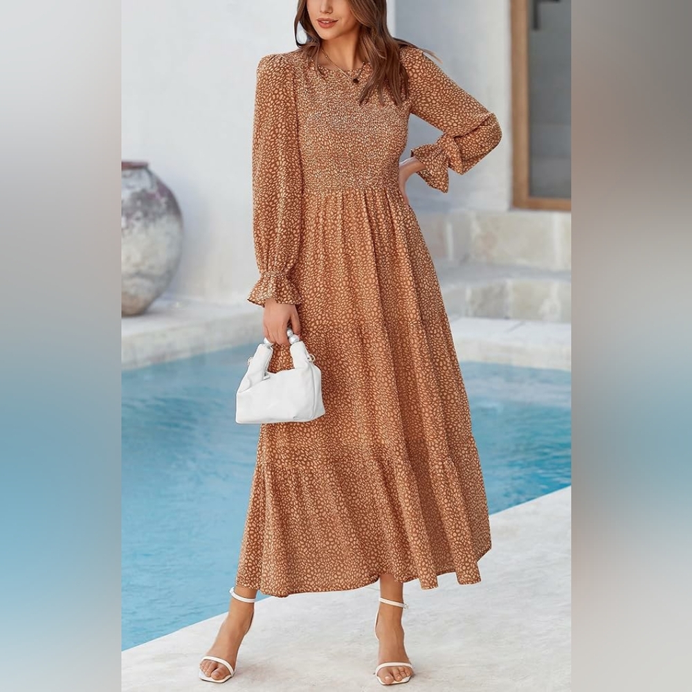 Formal Long Sleeve Smocked Dress